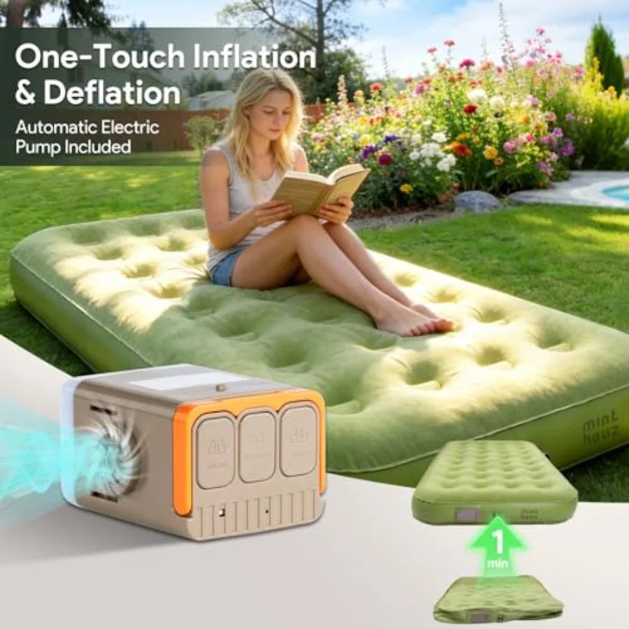 Ultra-Thick 9.8 Self-Inflating Sleeping Pad with Electric Pump for Car Camping Travel One-Click Inflate/Deflate in 1-2 Mins Dur