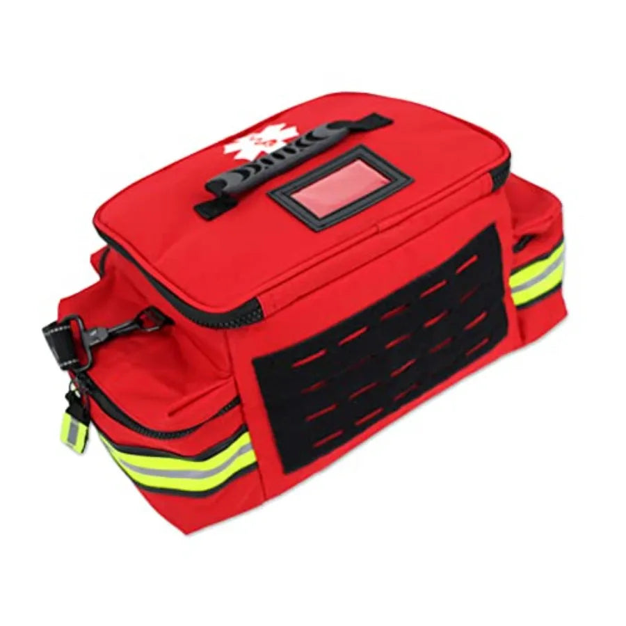 Lightning X Mid-Sized First Responder EMT Bag LXMB25 Fully Stocked w/ 240+ First Aid EMS Trauma Supplies - RED