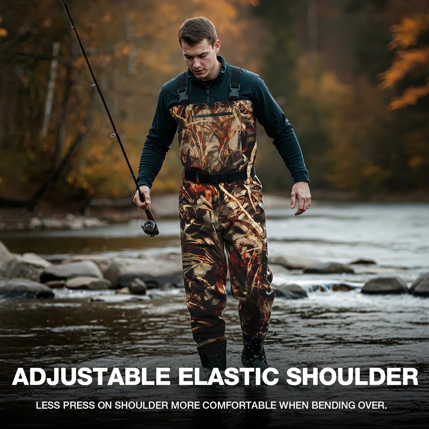 Camouflage Dead Leaf Pattern Adult Waders Breathable Lightweight Fishing Hunting Waders for Men Women Outdoor Activities