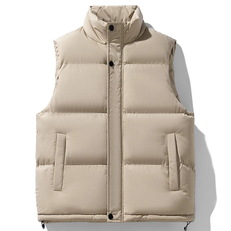 Fishing Vest Stand-up Collar Outdoor Vest Men's Down Cotton Vest Men's Autumn and Winter Thickened Coat Waistcoat Warm Vest Coat