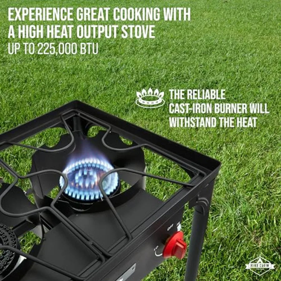 Hike Crew Auto Ignition 3-Burner Outdoor Gas Stove 225000 BTU Portable Propane-Powered Cooktop with Blue Flame Control Removabl