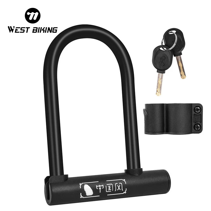 WEST BIKING Bicycle U Lock MTB Road Bike Padlock Portable Anti-theft Safety Motorcycle Scooter Cycling Lock Bicycle Accessories
