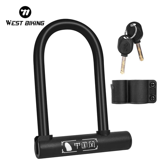 WEST BIKING Bicycle U Lock MTB Road Bike Padlock Portable Anti-theft Safety Motorcycle Scooter Cycling Lock Bicycle Accessories