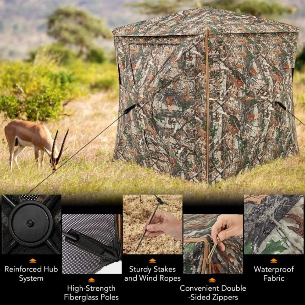 5-IN-1 Detachable 3 Person Portable Hunting Blind Pop-Up Ground Blind w/Skylight