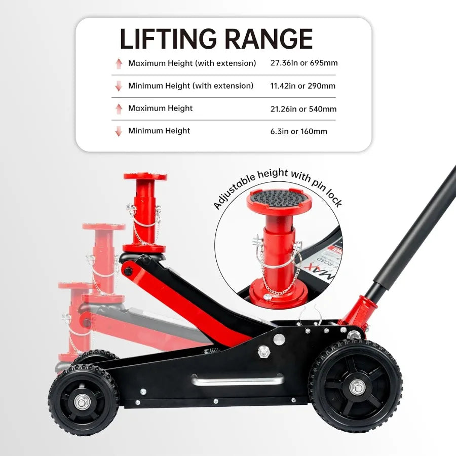 3 Ton 6600 lbs. Big Wheel Dual Pistons HeavyDuty Steel Construction OffRoad Hydraulic Car Jack with Extra Saddle Ideal for Truc
