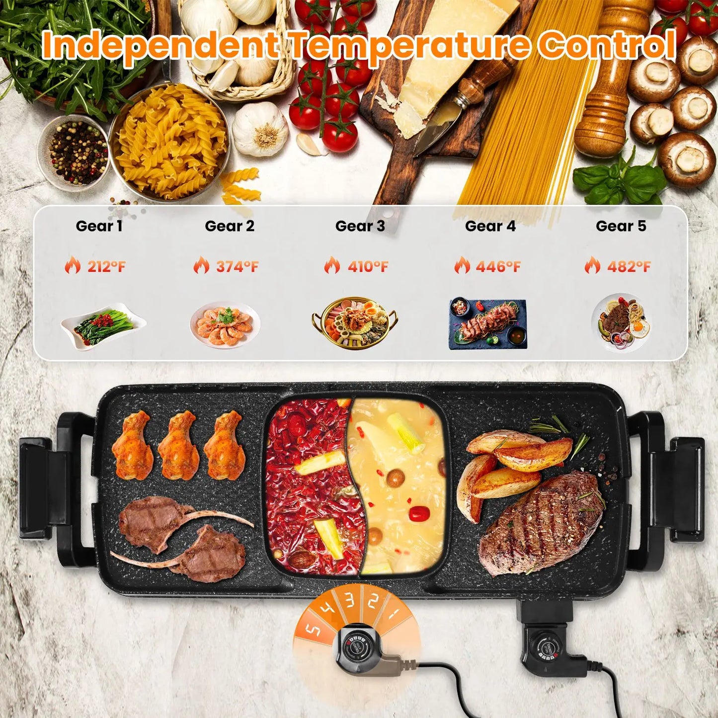 2 in 1 Hot Pot with Grill, Electric Hot Pot 2 in 1 Hot Pot BBQ Grill, Removable Hotpot Pot 2800W /Large Capacity Power Separate