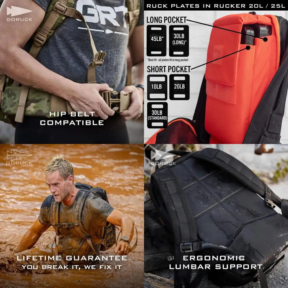 GORUCK Rucker 4.0 20L Black - Enhanced Rucking Backpack for Military Training with Ruck Plate Pocket and Padded Straps