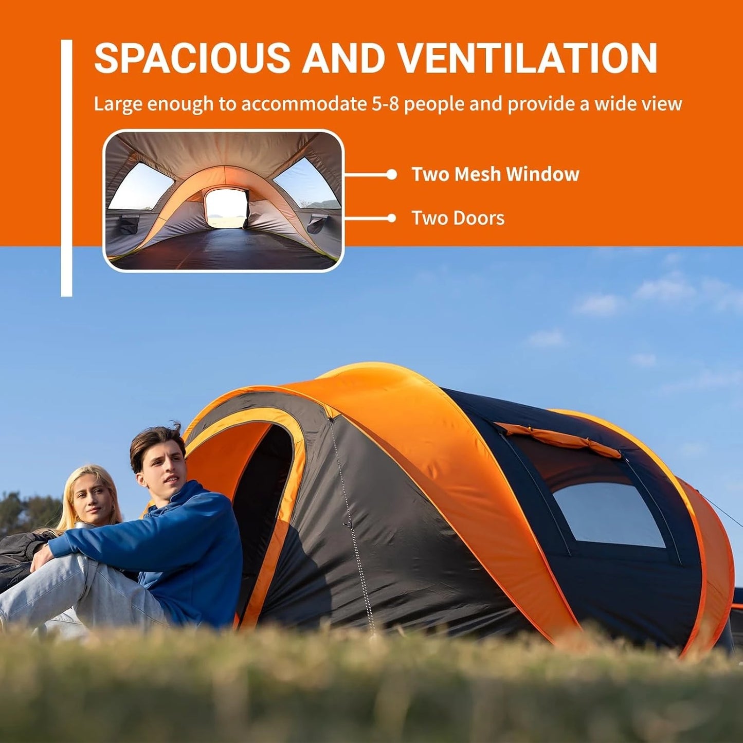 Instant Pop Up Camping Tent,6 Person, Easy Setup Tent, Water Resistant Dome, Portable with Carry Bag