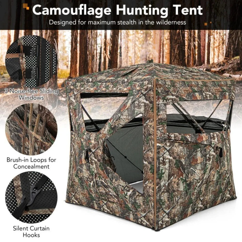 5-IN-1 Detachable 3 Person Portable Hunting Blind Pop-Up Ground Blind w/Skylight