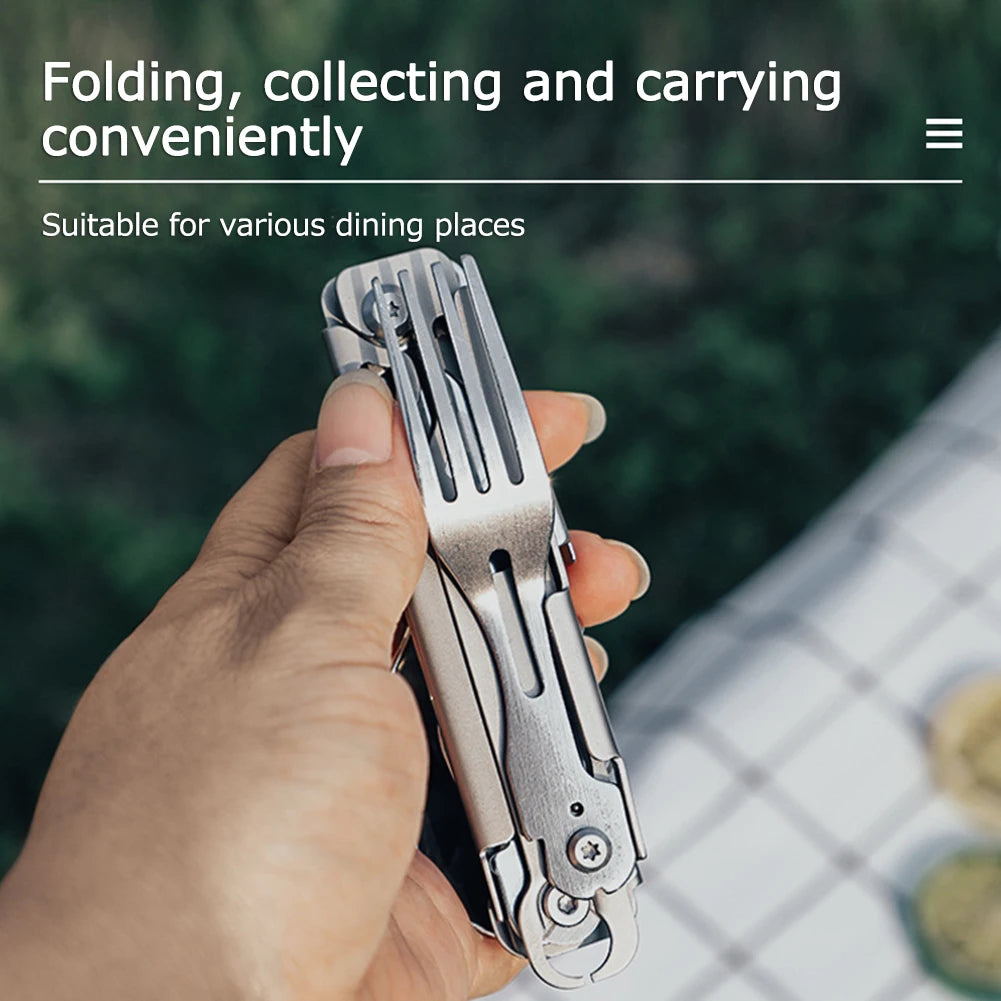 Six in One Multifunctional Foldable Camping Cutlery Set Portable Stainless Steel Outdoor Utensils for Picnic Hike Travel