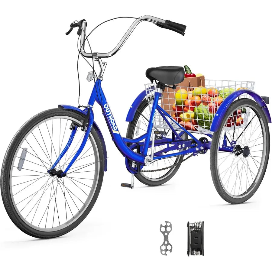 1 7Speed Adult Tricycle 24 26Inch 3Wheel Cruise Bicycle with Basket for Seniors Stable and Reliable 3Wheel Bike for Shopping Be