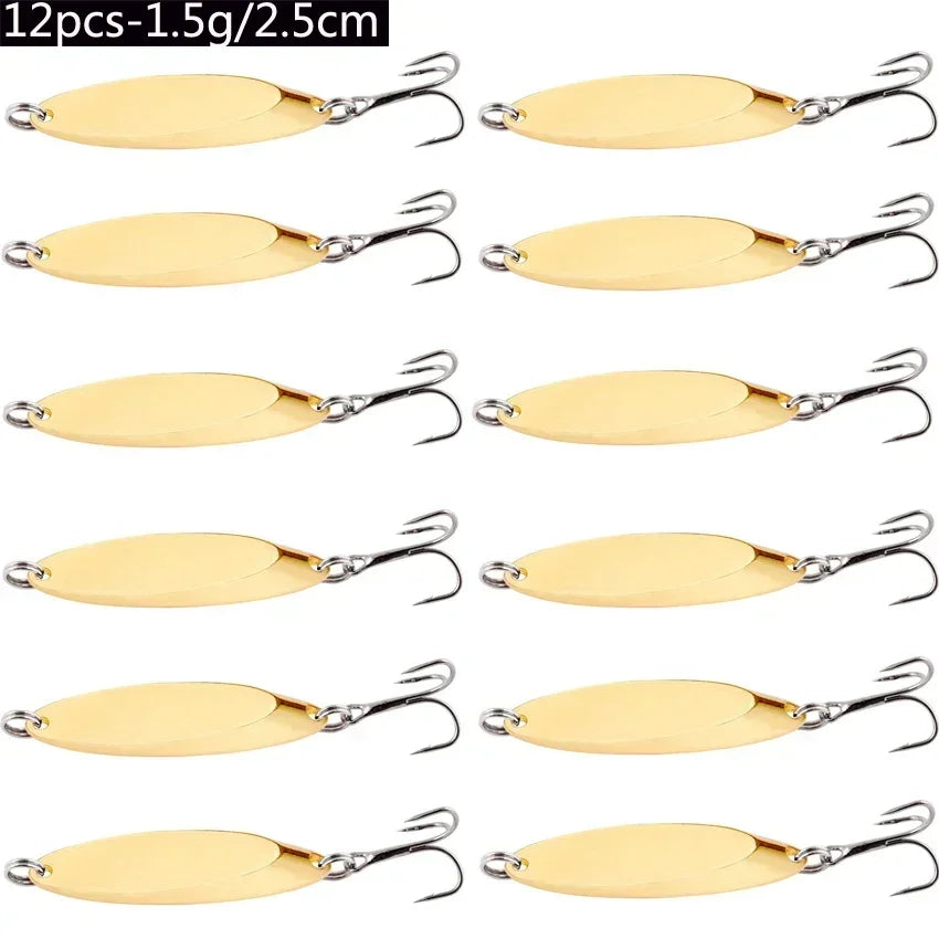 12pcs Metal Spinner Spoon Lures Trout Fishing Lure Hard Bait Sequins Paillette Artificial Baits Spinnerbait Fish Tools 1.5g-56g
