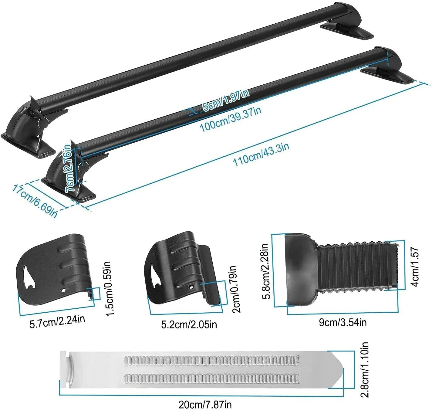 2Pcs 43.3"-44.88'' Universal Aluminum Car Cross Bar Luggage Rack Anti-Theft Design for Most Vehicle Without Roof Side Rail