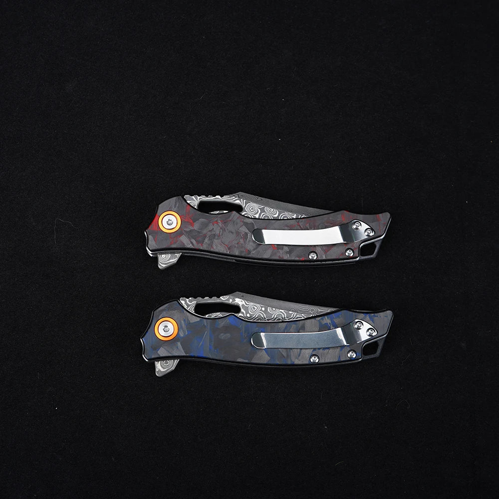 Carbon Fiber Folding Knife Damascus Steel Pocket Knife Outdoor Camping Survival Tactical Hunting Combat Knives EDC Hand Tool