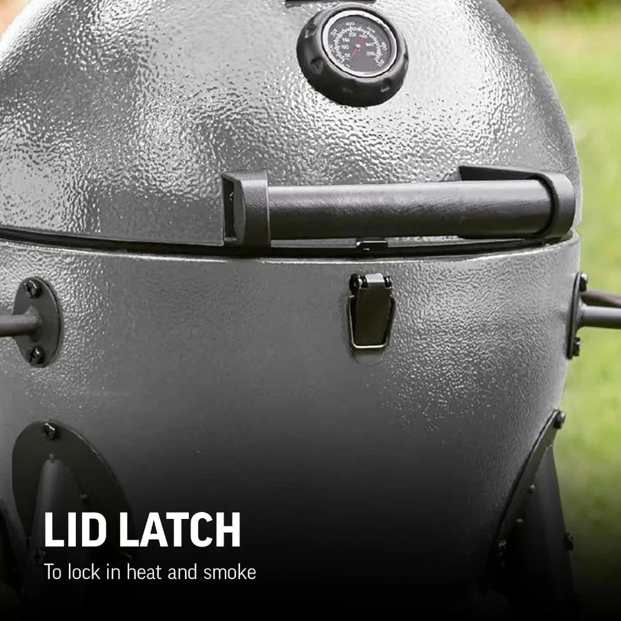 Portable Kamado Charcoal Grill and Smoker with Cast Iron Grates Locking Lid 155 Cooking Square Inches Ash Model E86714