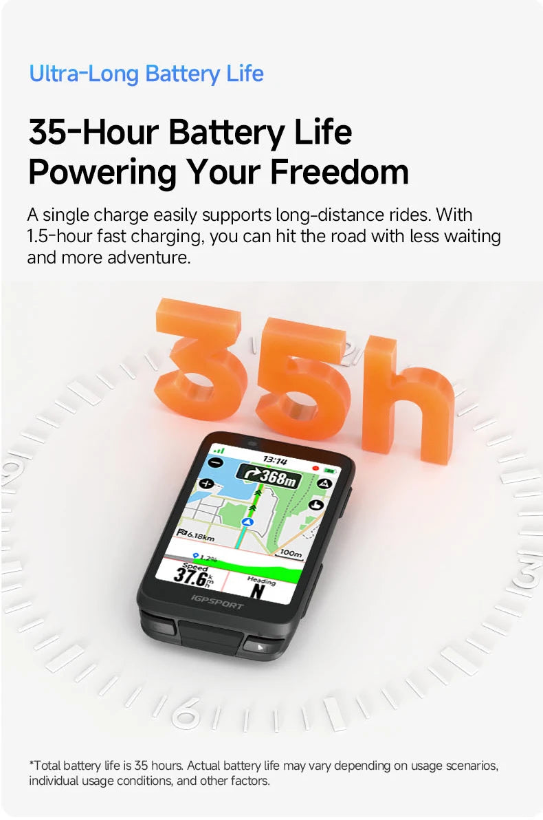 iGPSPORT Bicycle GPS Computer BiNavi Touchscreen Map Navigation 35 Hours Battery Life  IPX7 Waterproof Route Planning