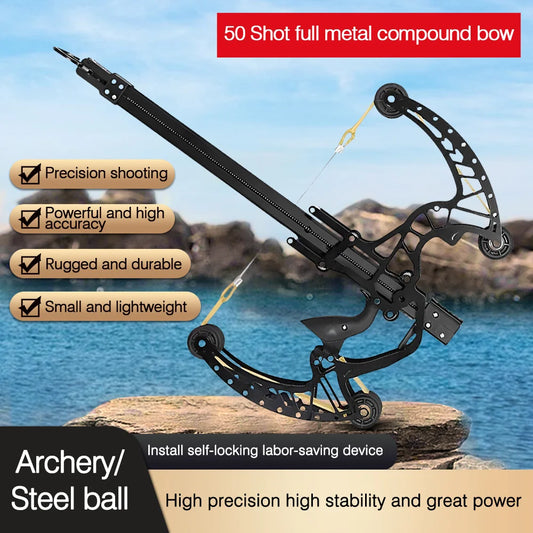 High Precision 50-Shot Full Metal Compound Bow, Steel Ball/Arrow Dual-Purpose with Sight for Long Range Hunting Archery Gear