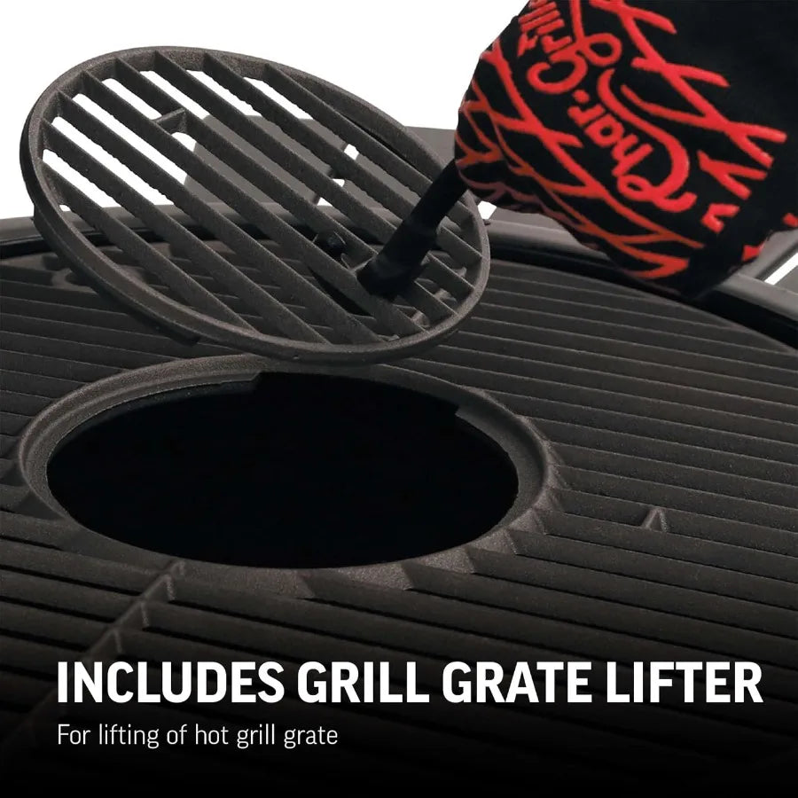 Portable Kamado Charcoal Grill and Smoker with Cast Iron Grates Locking Lid 155 Cooking Square Inches Ash Model E86714