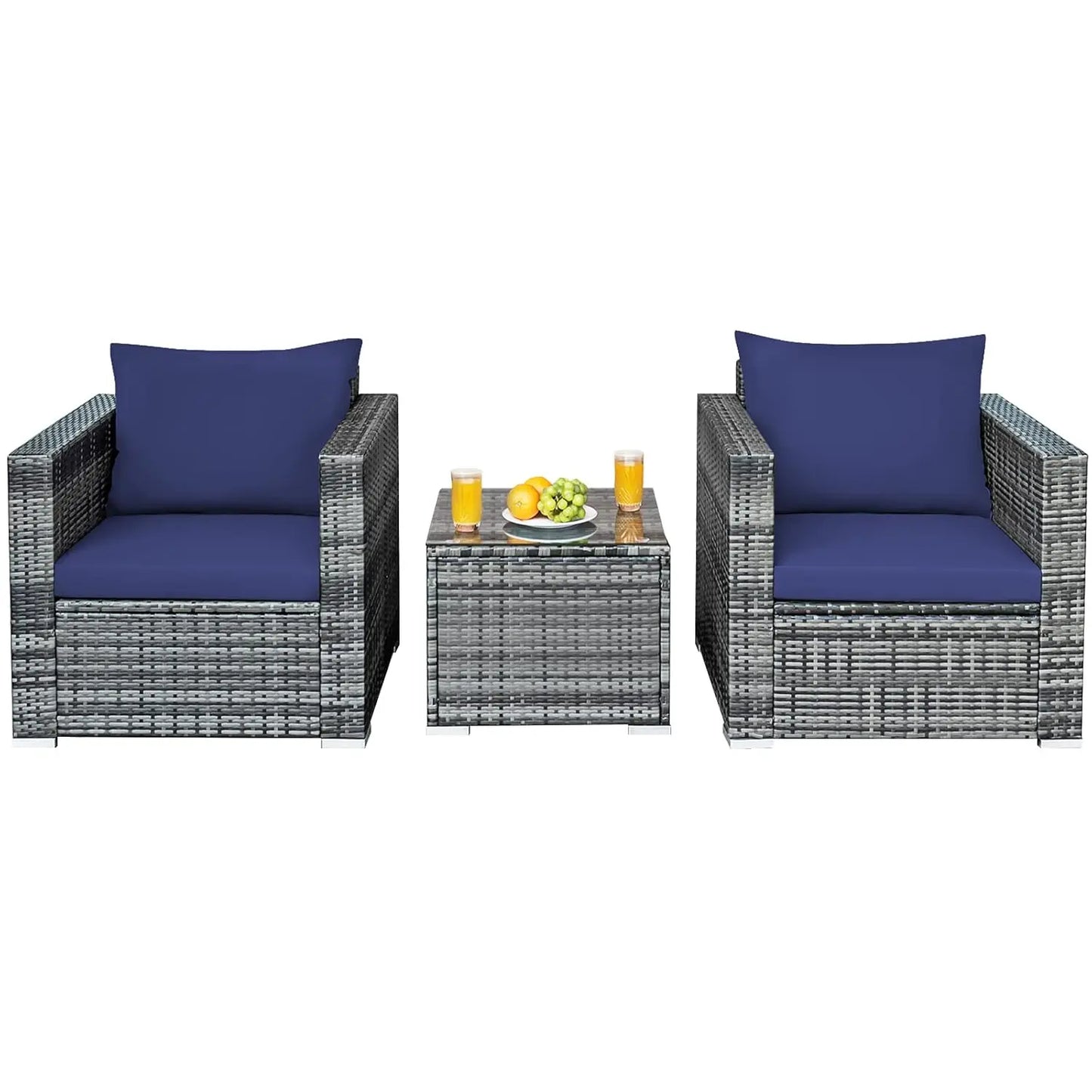 3 Pieces Patio Conversation Set, Outdoor Rattan Wicker Sofa Set with Coffee Table, Patio Furniture Set with Soft, Customized