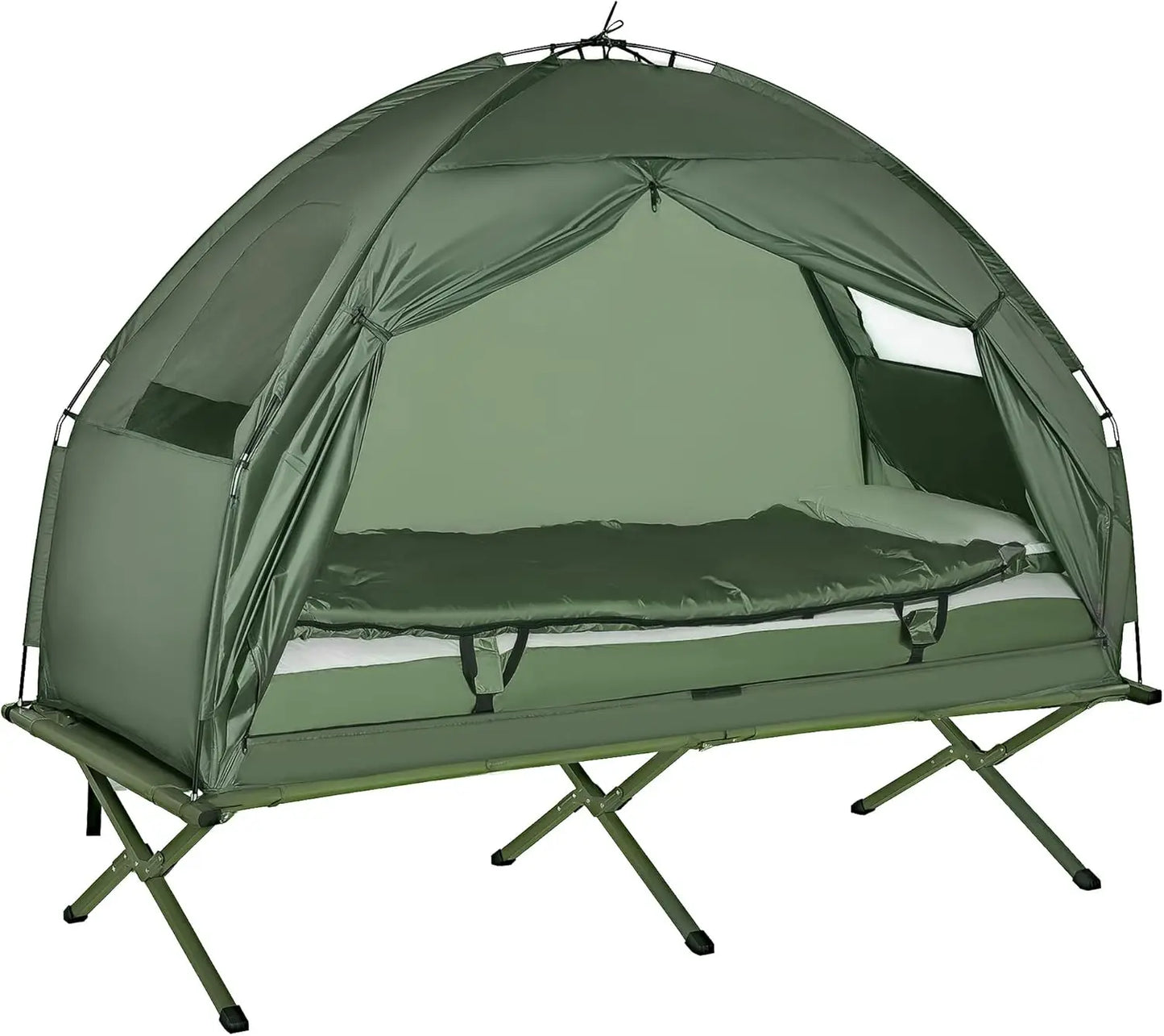 6-in-1 Folding Tent Cot Combo with Mattress, Pillow, Sleeping Bag for Outdoor Camping and Hiking