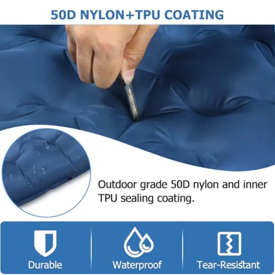 5.1 Thick Double Sleeping Pad with Foot Pump Pillow 77.5x53.9 2-Person Air Mattress for Camping Ultralight Compact for Backpack