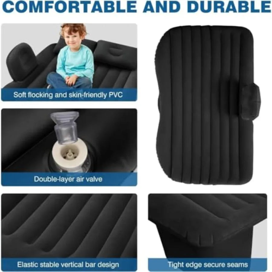 SUV Air Mattress Thickened Double-Sided Inflatable Car Bed with Electric Air Pump and 2 Pillows for Home Outdoor Travel Black