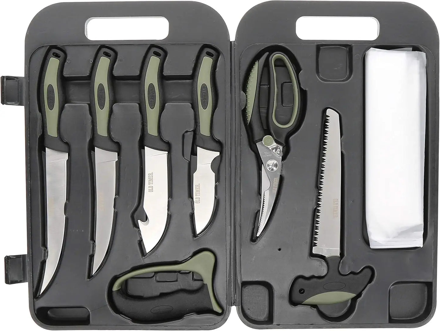 Complete Hunting & Outdoor Kit with Knives, Shears, Saw, Sharpener & Case for Field Dressing