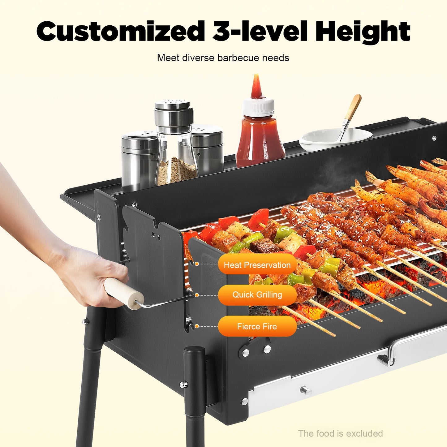 Barbecue Charcoal Grill Stainless Steel foldable Portable BBQ Tool Kits Black, for Outdoor Cooking Camping Hiking Picnics