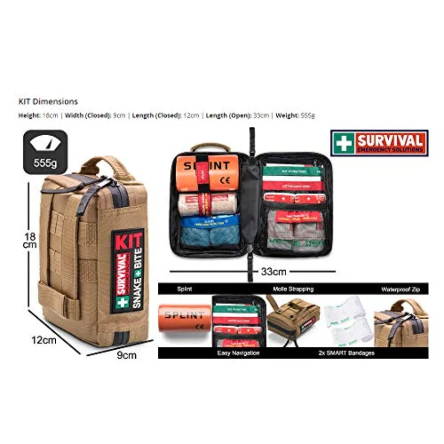 Snake Bite Kits Emergency Bag Military First Aid Kits Medical Bag for Outdoor Adventure Disaster Hiking Travling in Black with