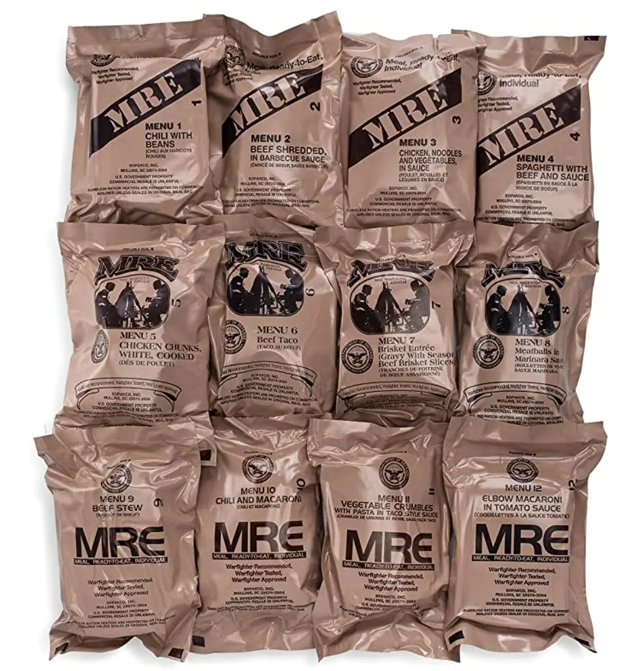 24ct US Military Surplus MRE Meals Ready to Eat 2021 Inspect A+B Case Bundle Menus 1-24