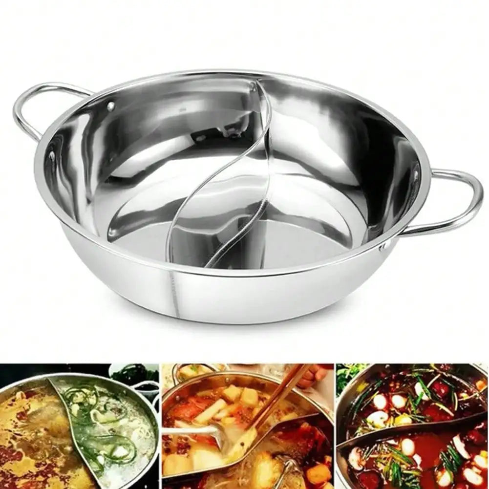 28cm Stainless Steel Twin Divided Double Pot Hotpot Cooker Gas Stove Compatible Pot Chinese Hot Pot Kitchen Soup Cooking Pot