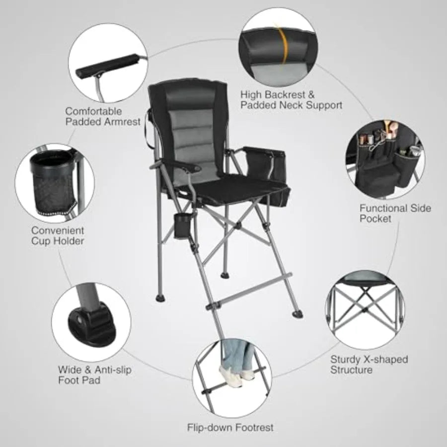 Extra Tall Folding Chairs for Adults 330lbs Portable Bar Height Foldable Director Chairs for Camping Outside Comfortable with M