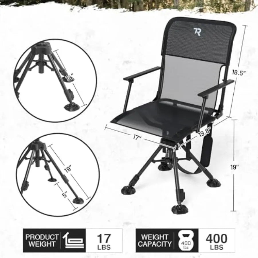 360 Degree Swivel Hunting Blind Chair 400 lbs Capacity Silent Height Adjustable Portable Ground Hunting Seat for Deer Turkey wi