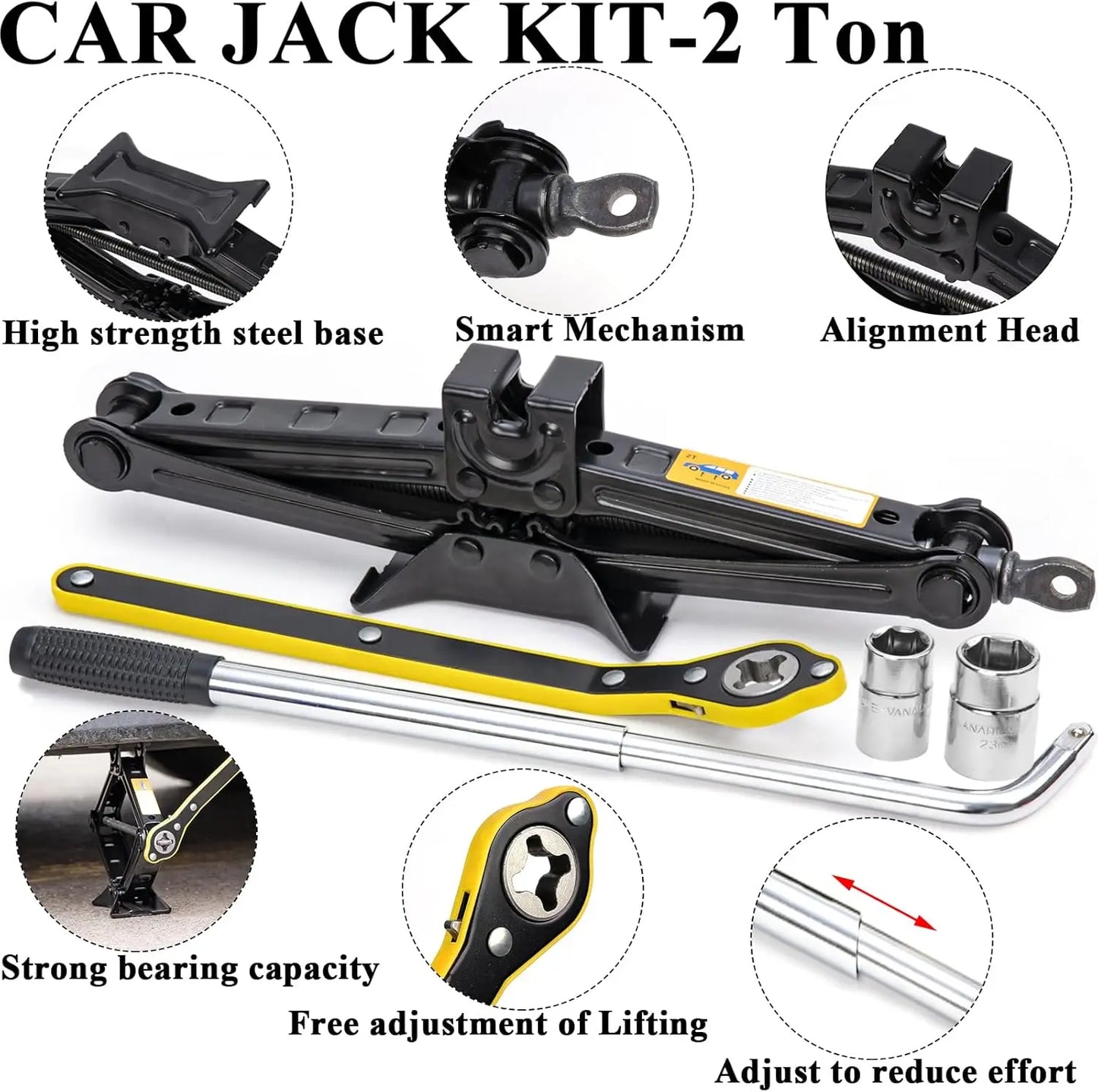 Car Emergency Roadside Kit with Scissor Jack, Air Compressor, Jumper Cables, and Safety Pump for Vehicle Assistance