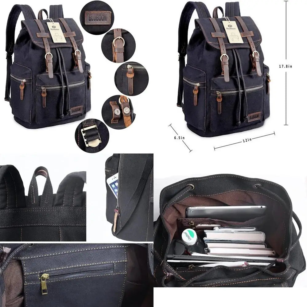 Vintage Leather-Trimmed Casual Backpack for Men and Women, Laptop and Travel Rucksack