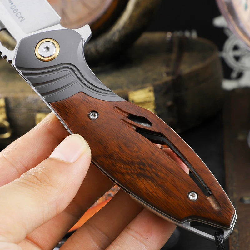 Men's EDC Pocket Knife, High Quality M390 Steel Folding Knife with Sheath, Camping Survival Hunting Pocket Knife, Hiking