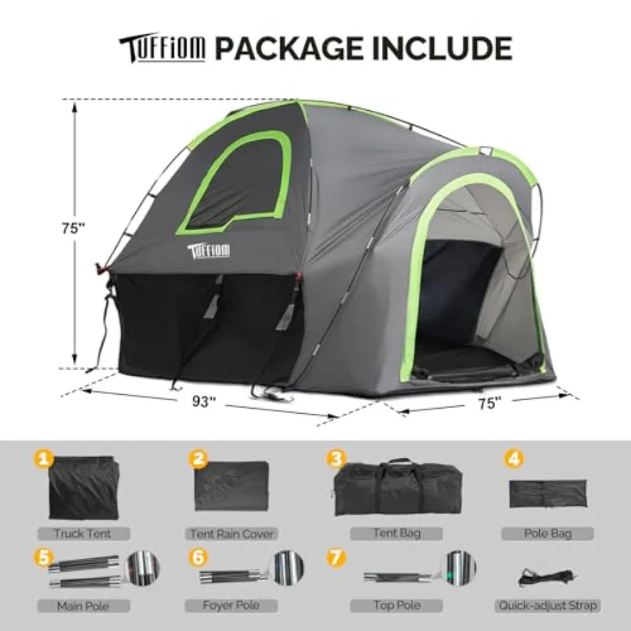 5.5-6ft Pickup Truck Tent for Camping with Reinforced Fiberglass Poles PU2000 Waterproof Rainfly 2 People Easy Setup Good Venti