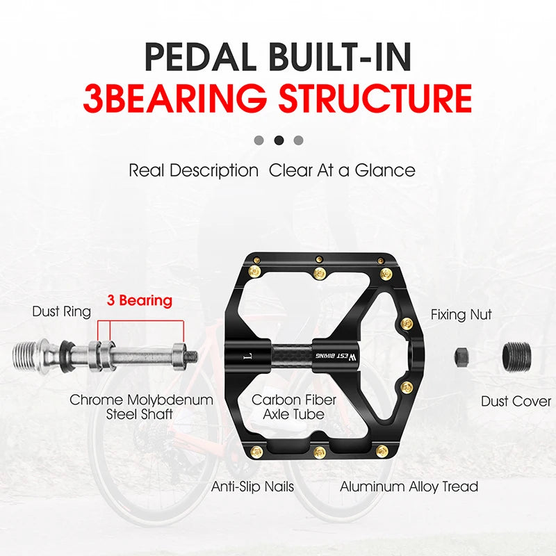 WEST BIKING Bicycle Pedals 3 Bearings Ultralight Carbon Fiber Road Bike Pedals BMX MTB Flat Pedals Professional Bike Parts