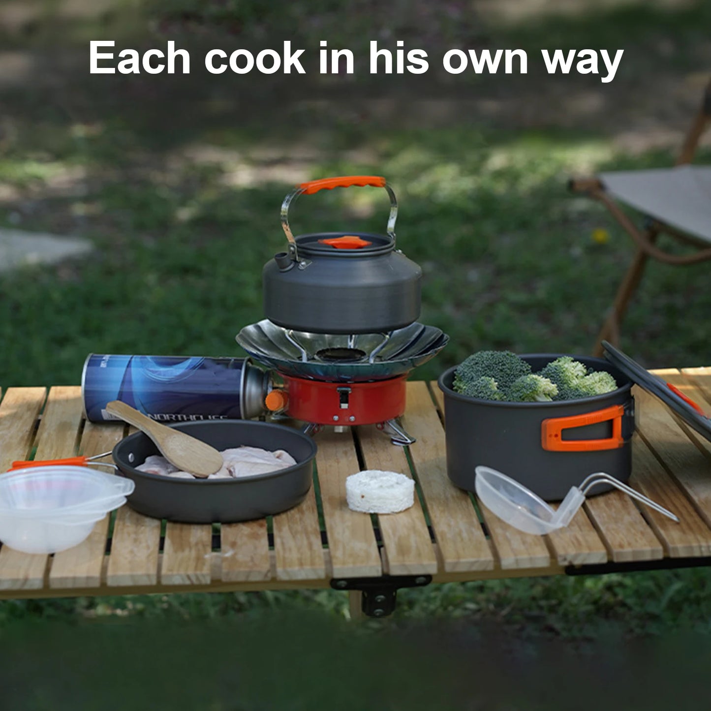 10Pcs/Set Camping Cookware Kit with Folding Pan Pot Kettle Spoon Bowl 2-3 Person Outdoor Backpacking Hiking Portable Cookware