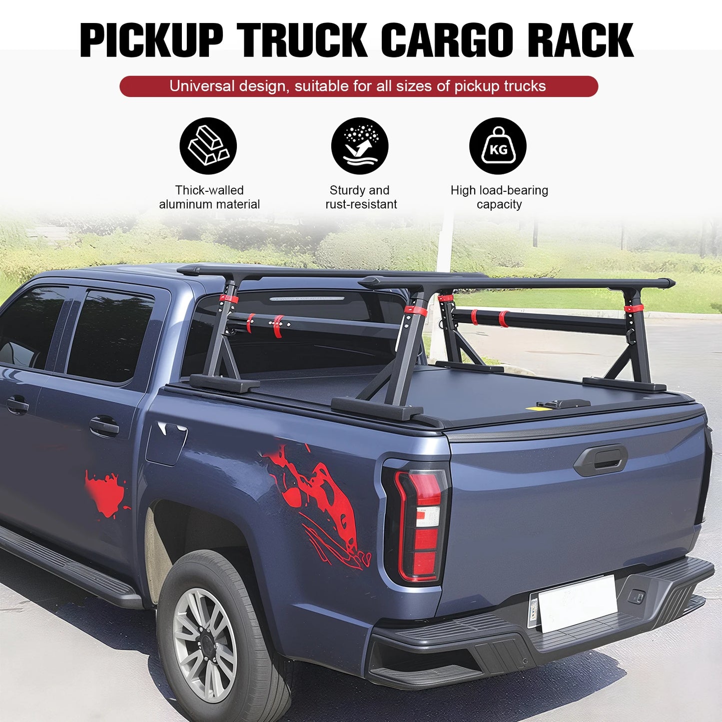 Universal Truck Ladder Rack Crossbar 800 LBS Capacity Aluminum 18-28''High Adjustable for Ford F-Series/Ram/Tacoma/Tundra/Canyon