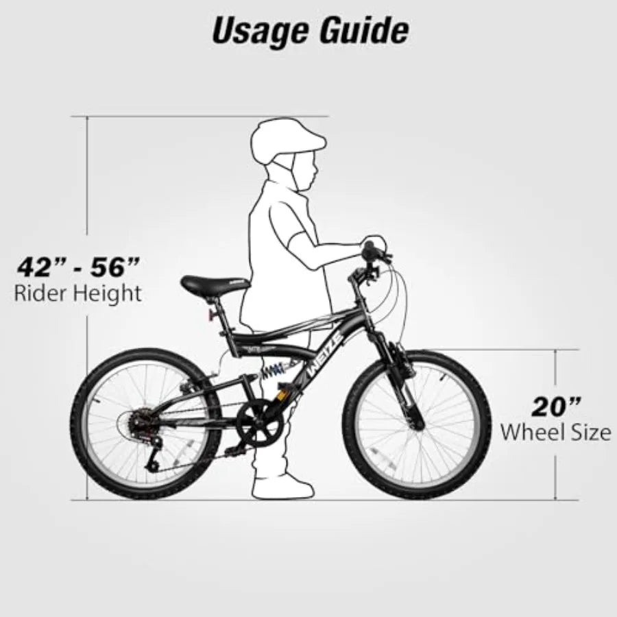 Mountain Bike 20 24 inch ' Bicycles for 6-14 Years Old Boys Girls with Dual Full Suspension 6 Speeds Drivetrain High-Carbon Ste