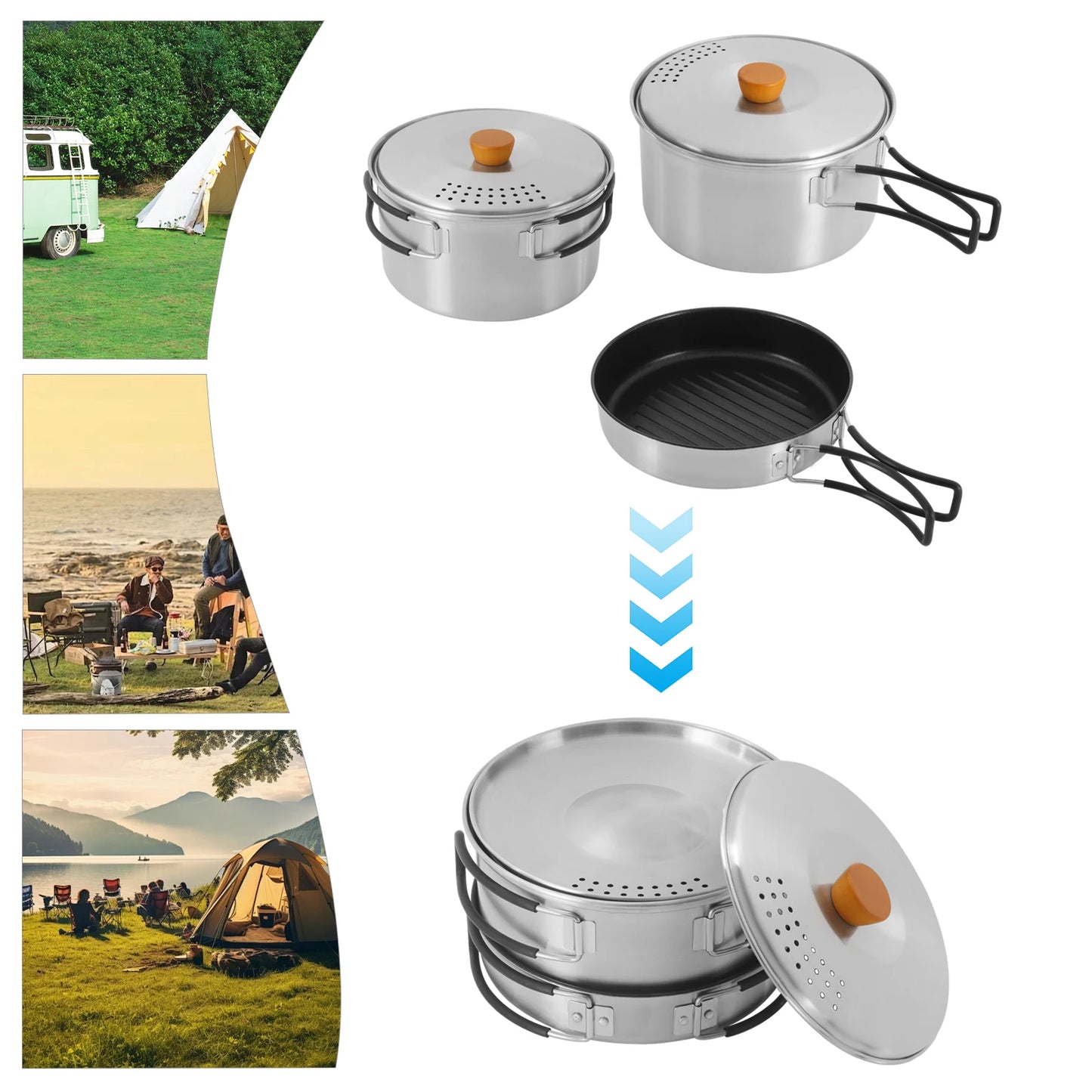Camping Cookware Set Camping Cooking Set Stainless Steel Camping Pots and Pans
