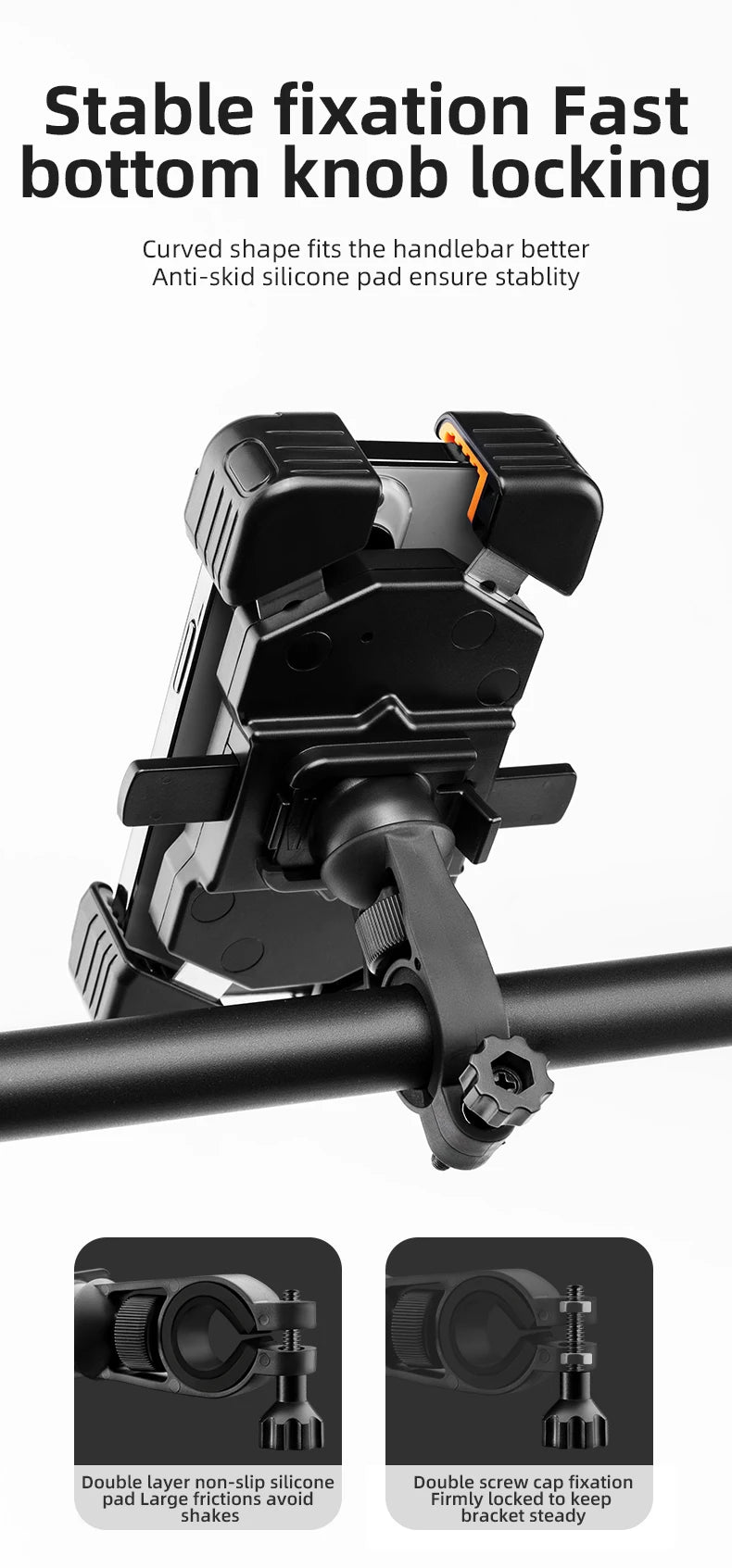 ROCKBROS Universal 360° Bike Phone Holder View Bicycle Phone Holder 4.5-7.2inch Mobile Phone Stand Shockproof Motorcycle Bracket