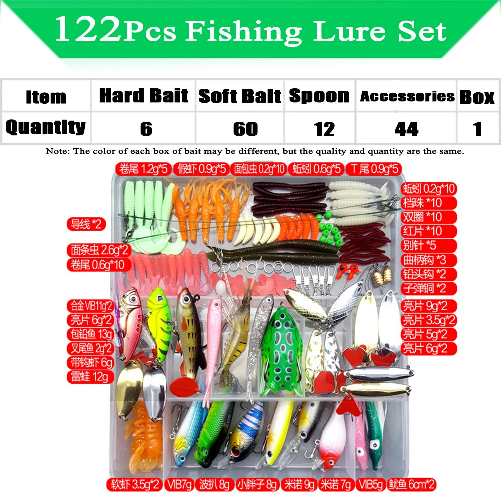 Fishing Lure Kit Soft and Hard Bait Set Gear Layer Minnow Metal Jig Spoon For Bass Pike Crank Tackle Accessories with Box