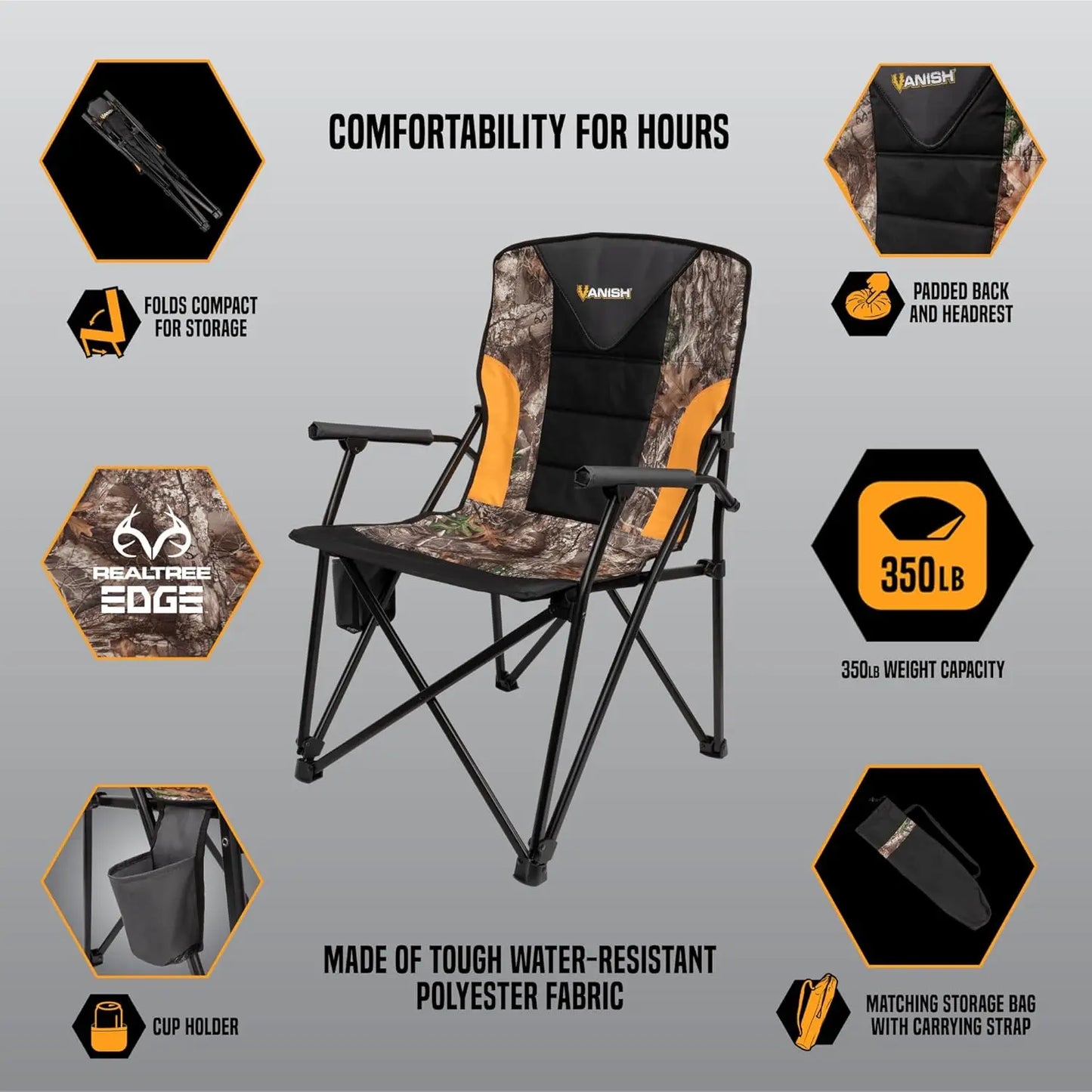 Vanish Padded Armchair with Backrest, Realtree Edge Camo