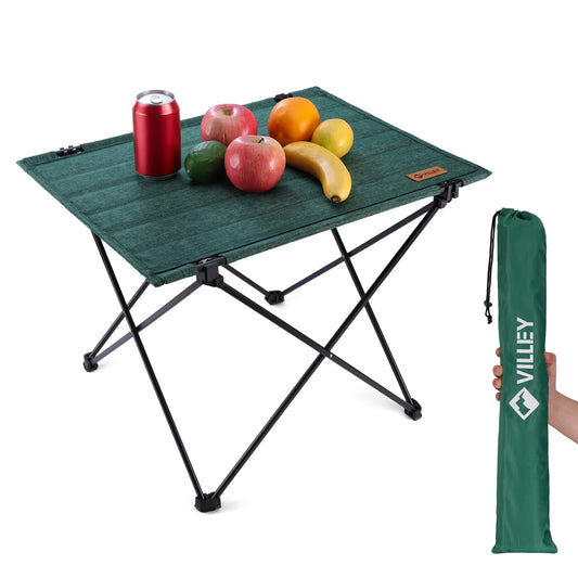VILLEY Folding Camping Table with Carry Bag, Portable Lightweight Beach Table with Oxford Fabric and Reinforced Aluminum Panel