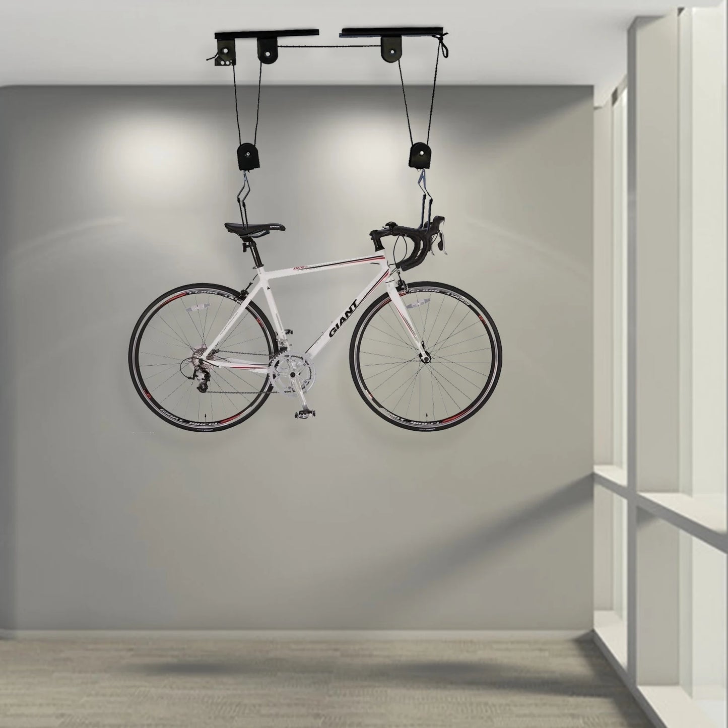 Bike Hoist for Garage Ceiling Mount Pulley System Bike Storage Set Of Bike Hangers for Garage Storage