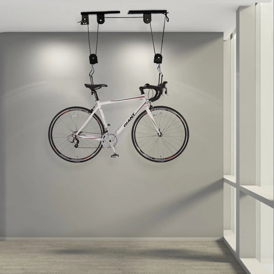 Bike Hoist for Garage Ceiling Mount Pulley System Bike Storage Set Of Bike Hangers for Garage Storage