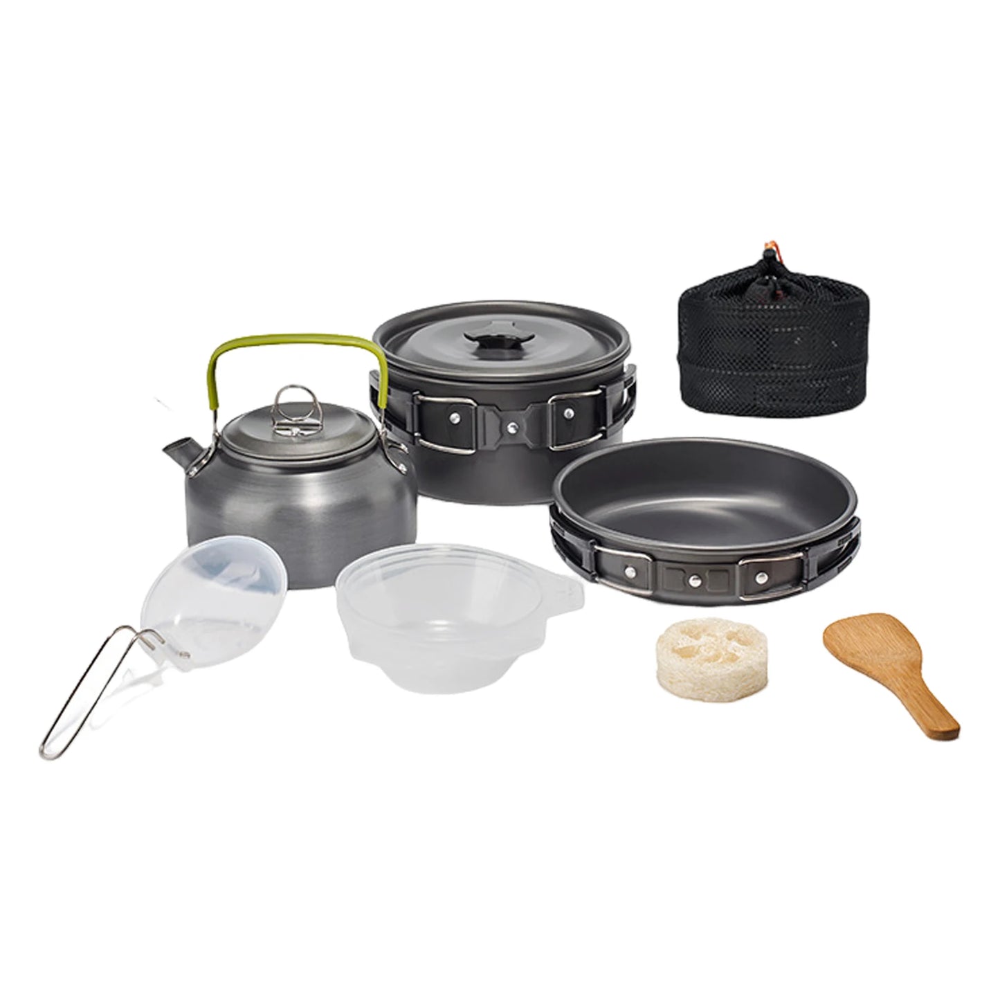 10Pcs/Set Camping Cookware Kit with Folding Pan Pot Kettle Spoon Bowl 2-3 Person Outdoor Backpacking Hiking Portable Cookware