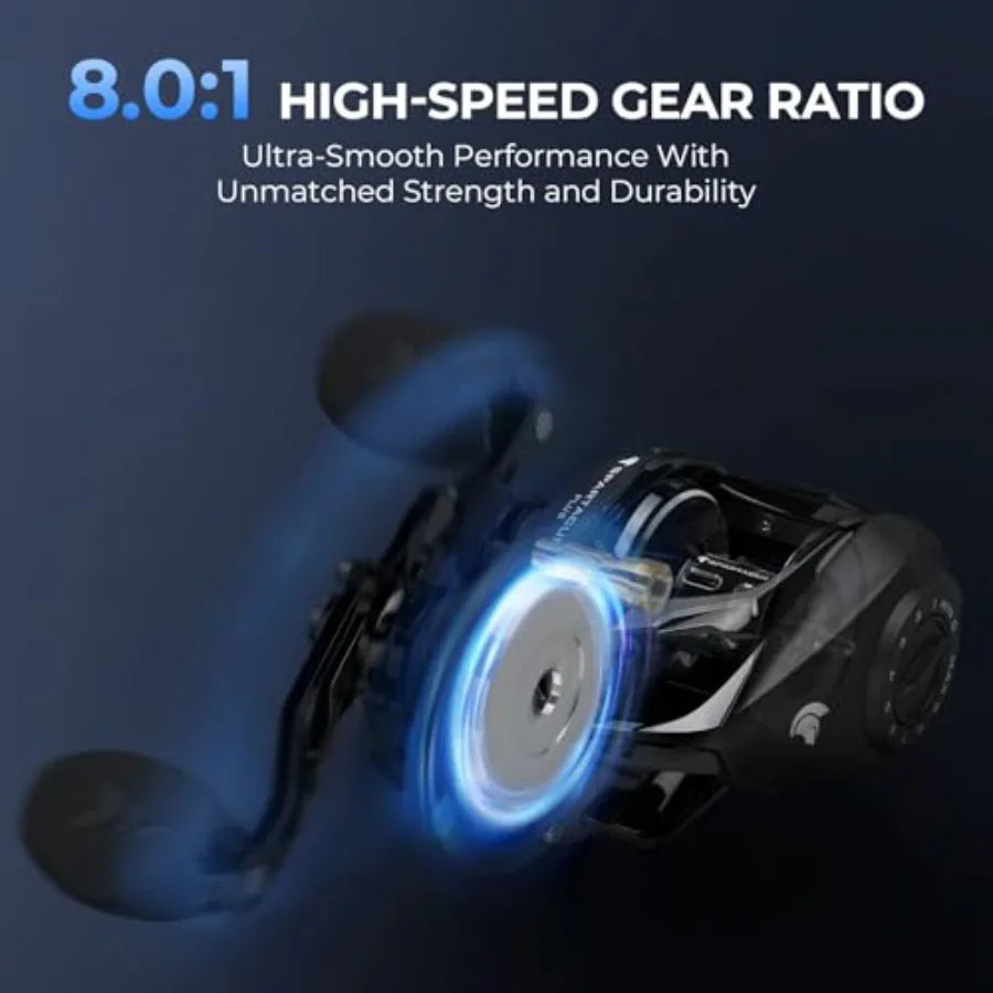 Left Hand Baitcasting Combo with IM6 Graphite Rod and Magnetic Braking Reel 6'6 MH Fast Twin-Tip 8.0:1 Gear Ratio Extra Tip Sec